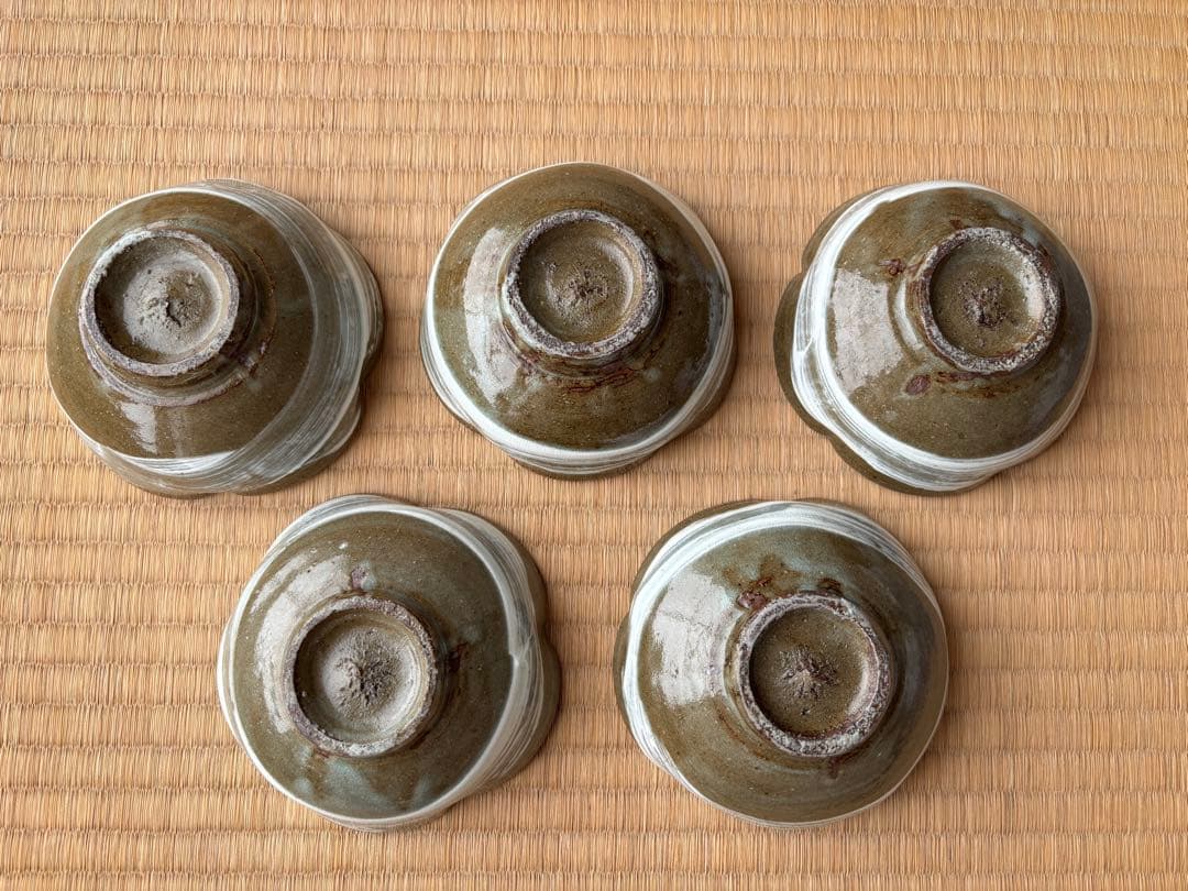 小林東五 『刷毛目輪花 小鉢』五客 木箱付き 對州窯 玄