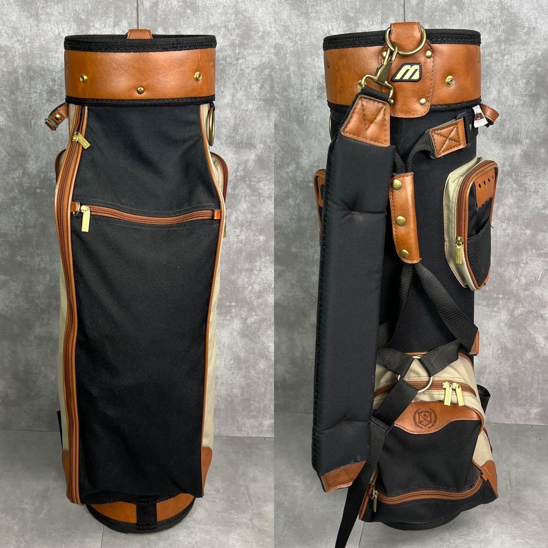 比較的状態良好　ミズノ　キャディバッグ　6分割　カート式　一部レザー　本革