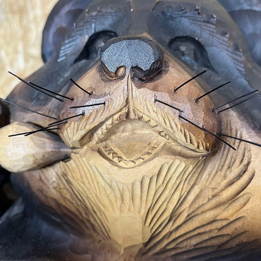 【希少】狸　木彫り 置物　一刀彫　アンティーク　ヴィンテージ　レトロ　縁起物