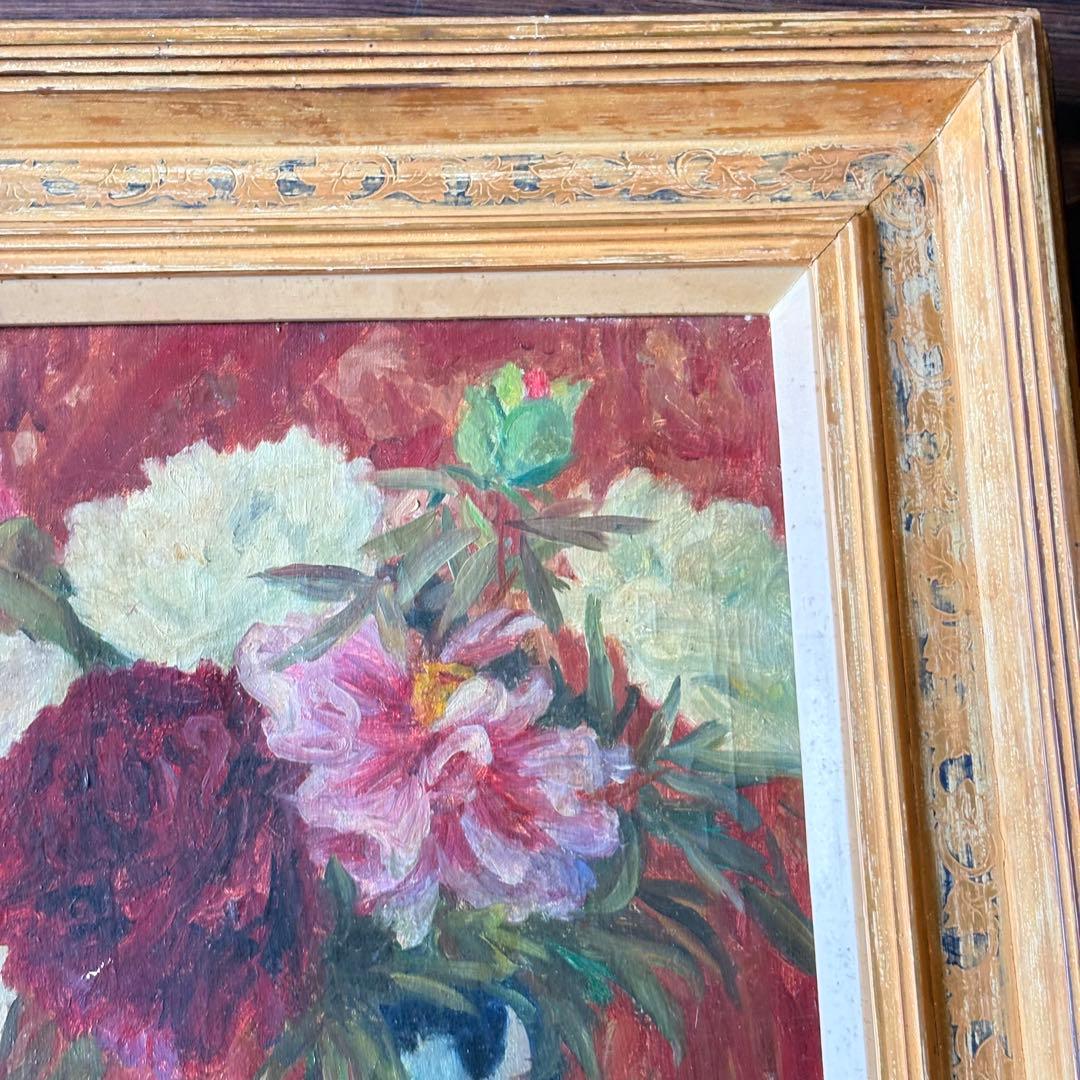 古家新「牡丹」 絵画 油彩画 油絵 額装 絵画 C