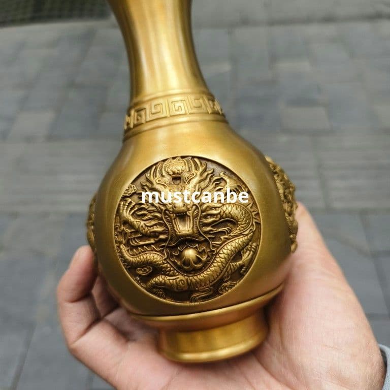 銅器 浮彫竜紋花瓶 美品 重厚 装飾品 工芸品 置物