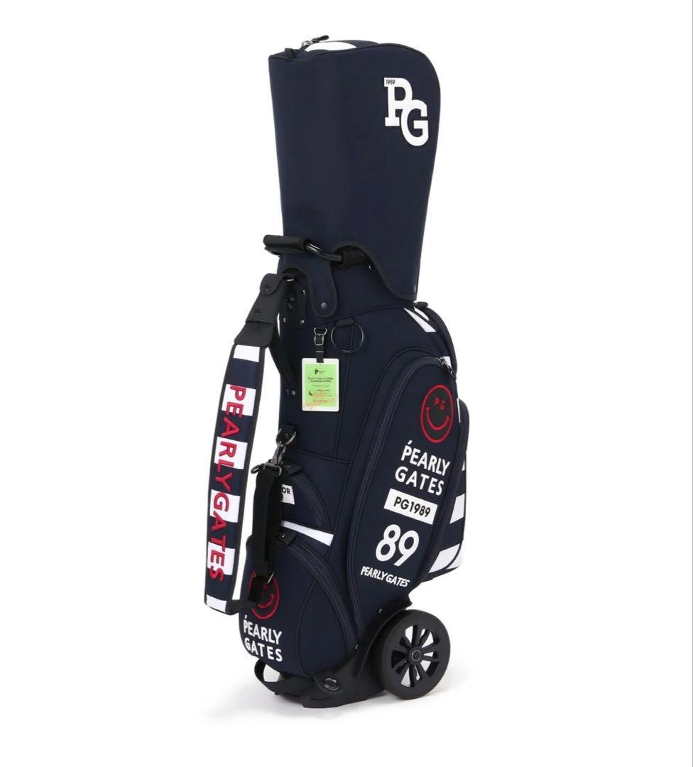 パーリーゲイツ　キャスター付きボーダー柄キャディバッグ ネイビー