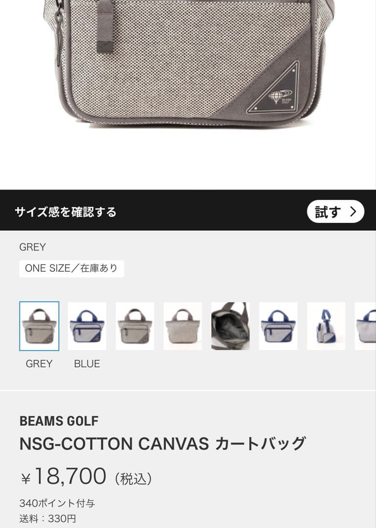 BEAMS GOLF NSG-COTTON CANVAS カートバッグ グレー