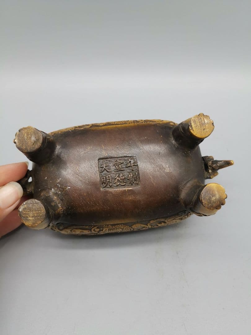 銅器 香炉 竜紋香炉 檀香炉 鼎 香道具 茶道具装飾品 現代工芸品美術品 置物