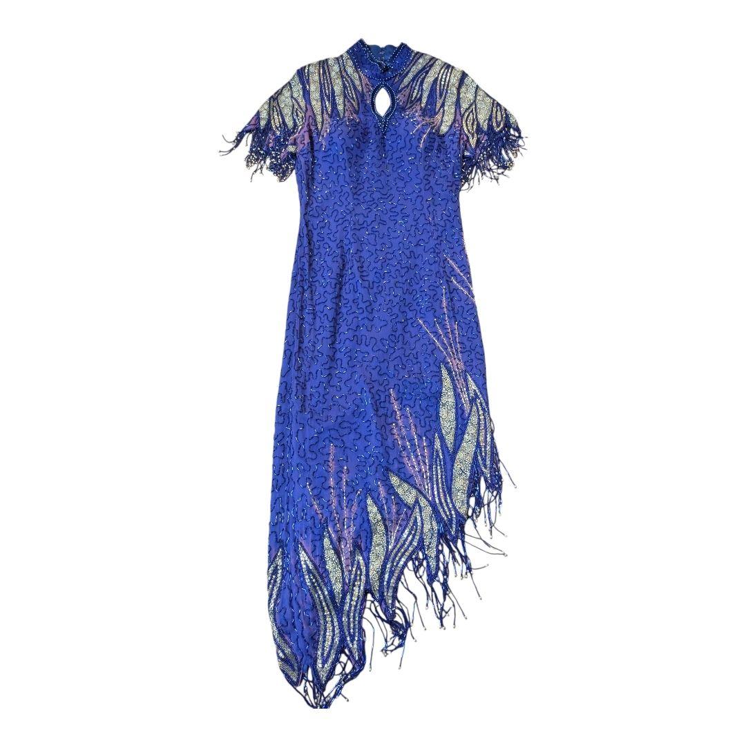 おまけワンピ付き 紫色 ビーズ装飾 社交ダンスドレス　ベリーダンス