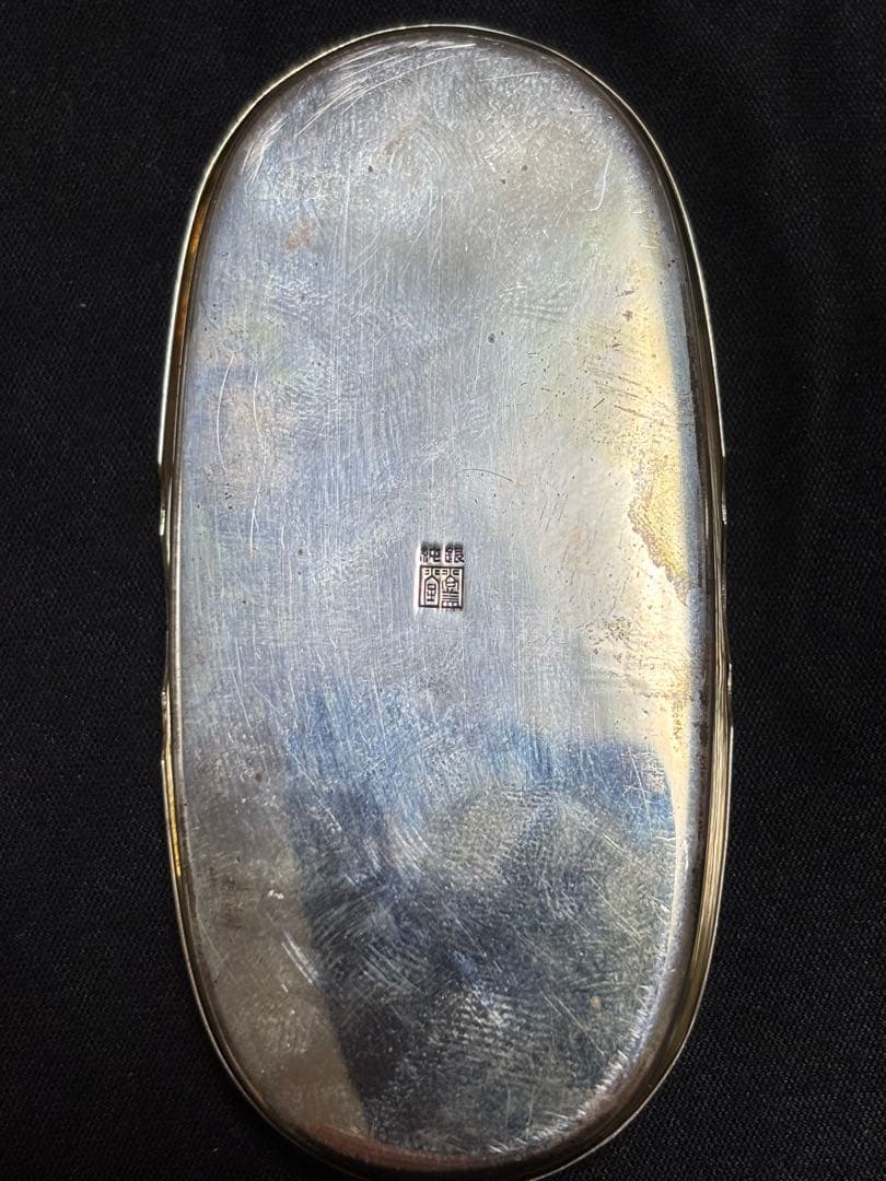 【純銀製】小判形純銀製爪楊枝入れ。32.1g！純銀刻印有。箱付き！ボンボニエール