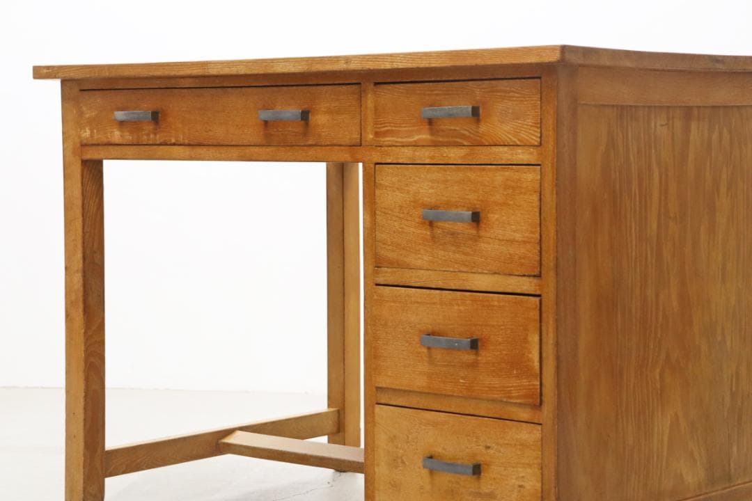 レトロ 無垢材 片袖机 作業台 PC デスク 書斎 展示台 飾り台 ヴィンテージ