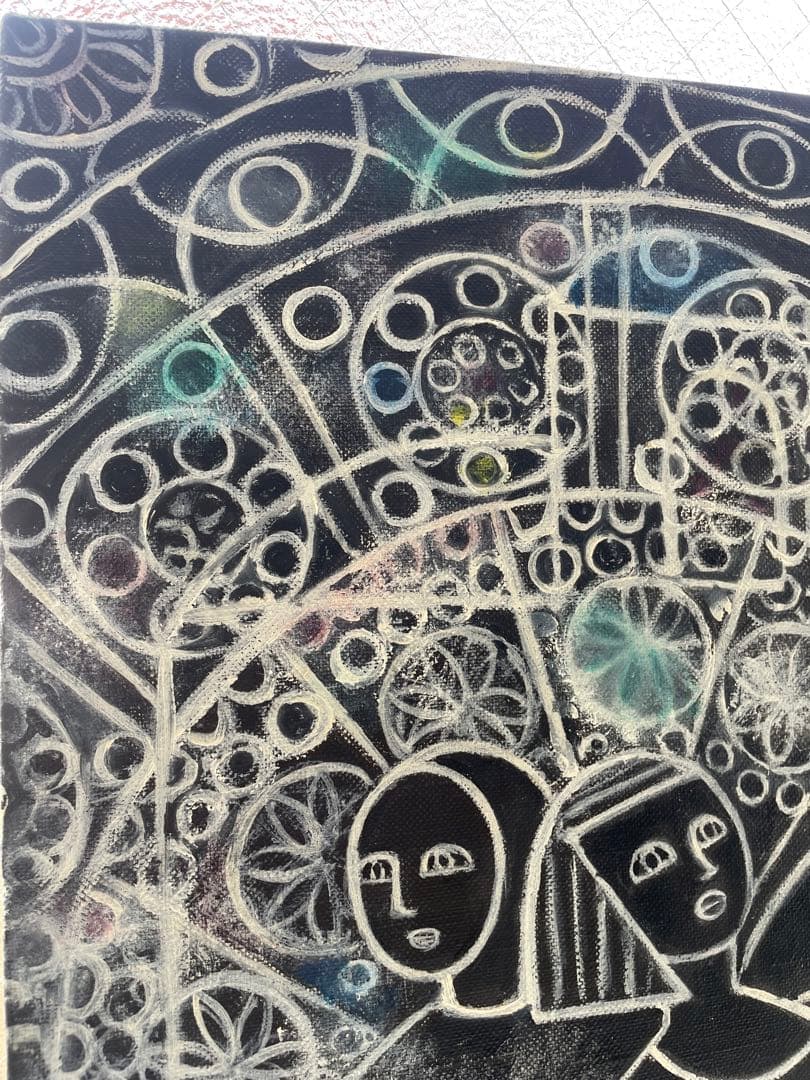 アンティーク　マリア像　幾何学　抽象画　90年代　ステンドグラス　作家不明